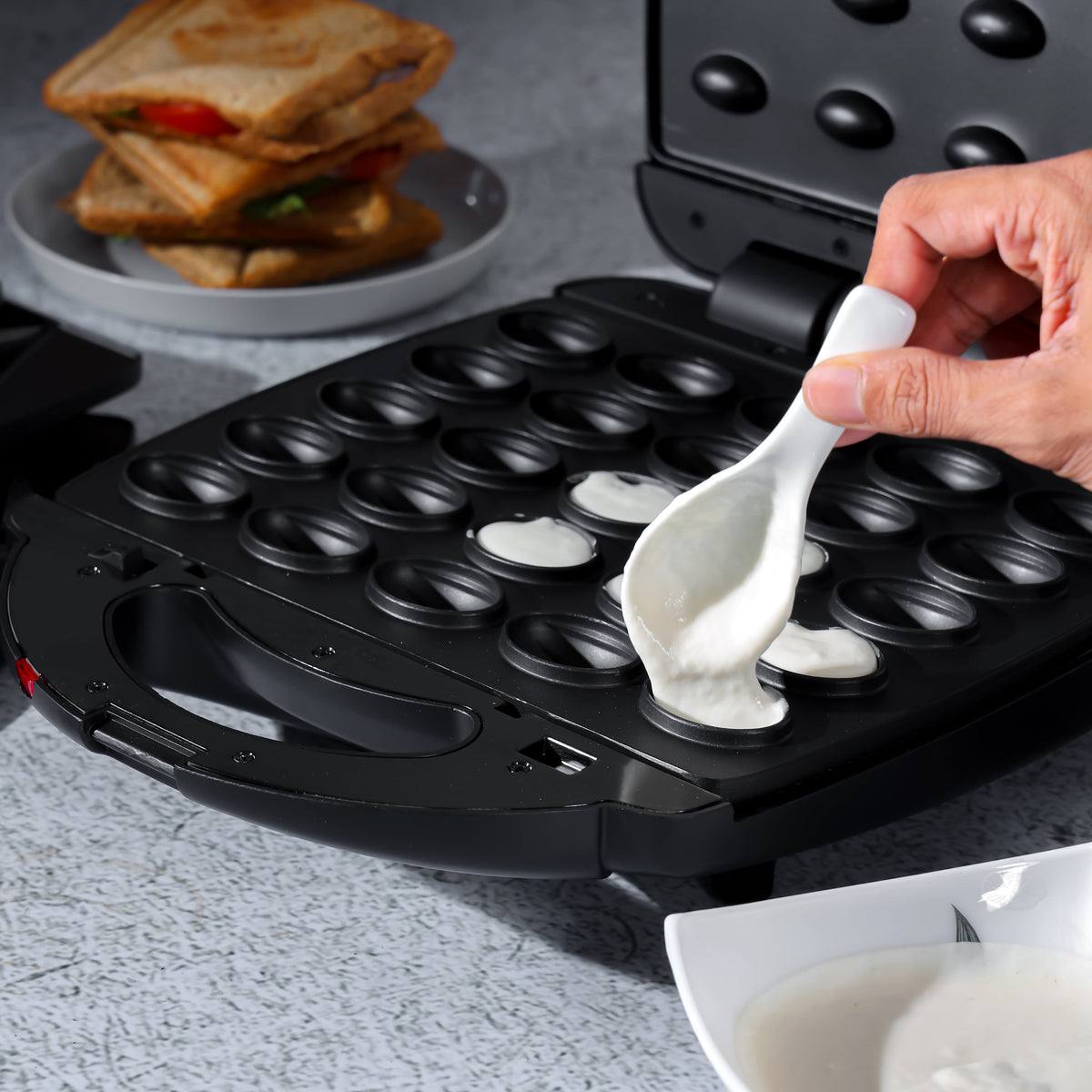 Geepas 6 in 1 Multi Snacks Maker- GSM36528| Sandwich Maker, Grill| Waffle Maker, Samosa Maker, Donut Maker, Nut Plate| Non-Stick| 1400W| Detachable Multi-Plate| Black and Silver| 2 Year Warranty