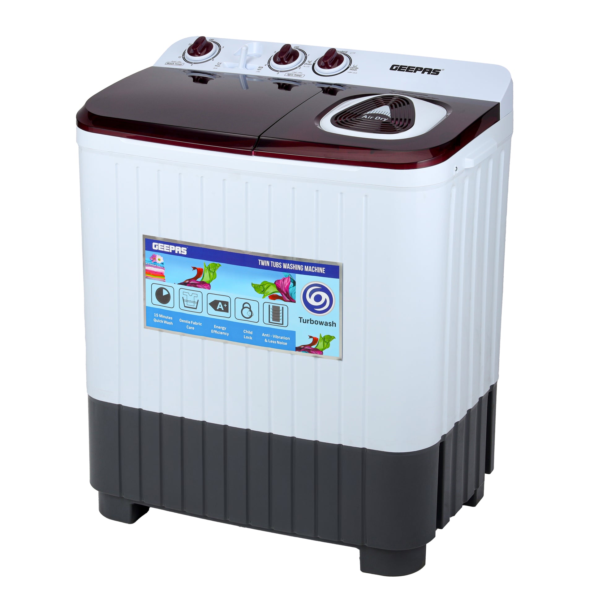 Geepas 5Kg Semi-Automatic Twin Tub Washing Machine - High-Efficiency, Portable Washer/Spin Dryer Combo | Magic Filter, Air Dry, 510W Motor | Model GSWM18045 5 kg 510 W GSWM18045 White