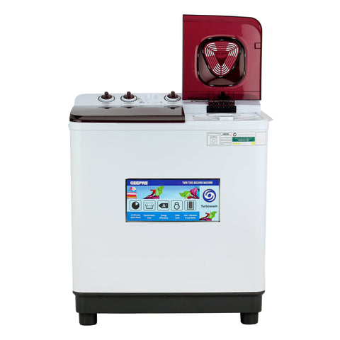 Twin Tub Semi-Automatic Washing Machine Equipped with Strong Pulsator, Air Dry Spinning Function 13 kg GSWM18049 White/Red/Black