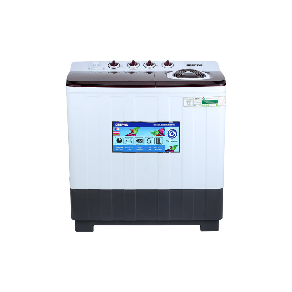18 Kg Twin Tub Semi-Automatic Washing Machine - Strong Pulsator, Air Dry Spin, 680W (White/Red/Black) 18 kg 680 W  White/Red/Black