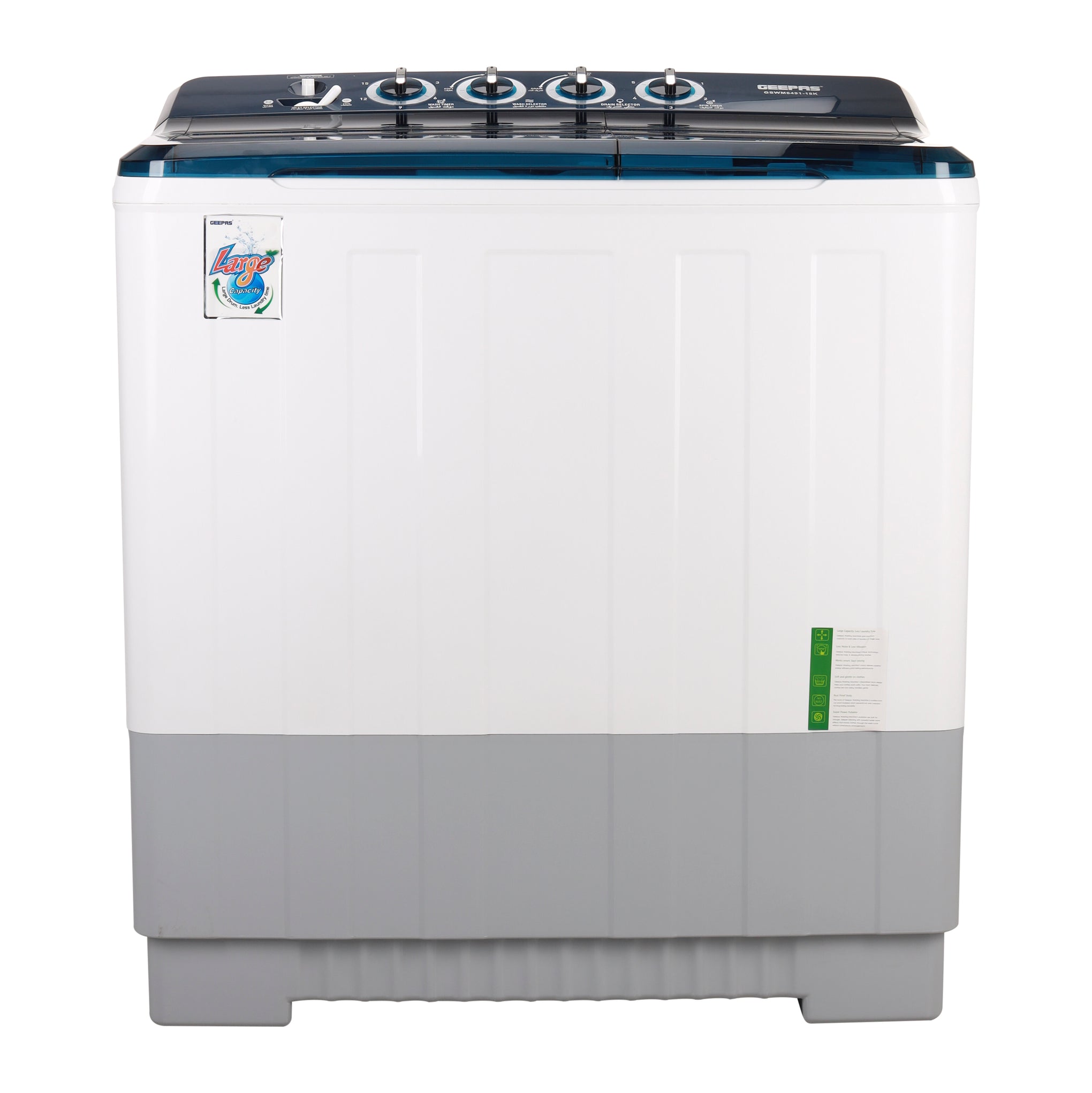 20 Kg Twin Tub Semi-Automatic Washing Machine | 10 Kg Spin, Top Load | Energy-Efficient, Dual Wash/Spin Motor | White/Blue/Gray 20 kg 960 W GSWM6491 White/Blue/Gray