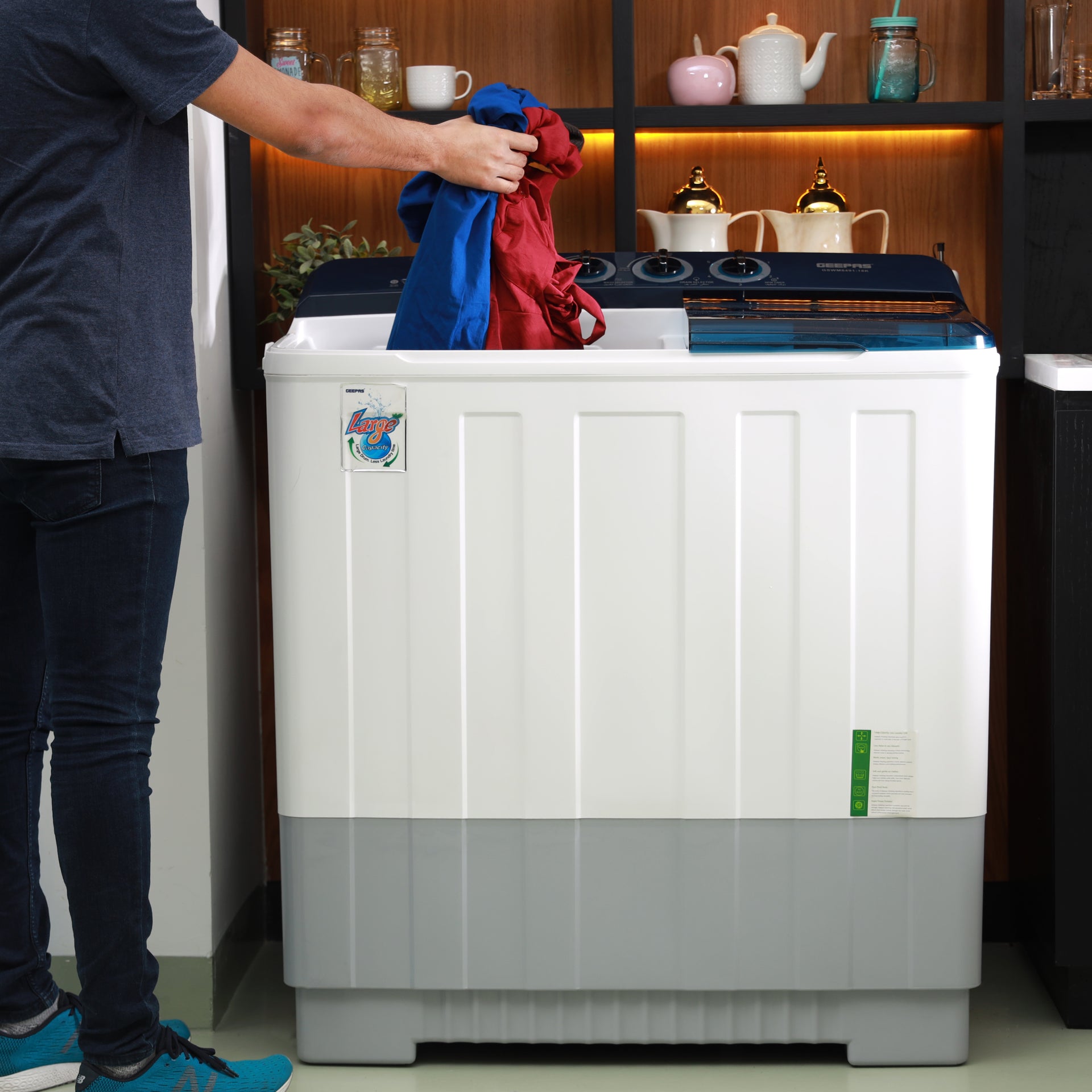 20 Kg Twin Tub Semi-Automatic Washing Machine | 10 Kg Spin, Top Load | Energy-Efficient, Dual Wash/Spin Motor | White/Blue/Gray 20 kg 960 W GSWM6491 White/Blue/Gray