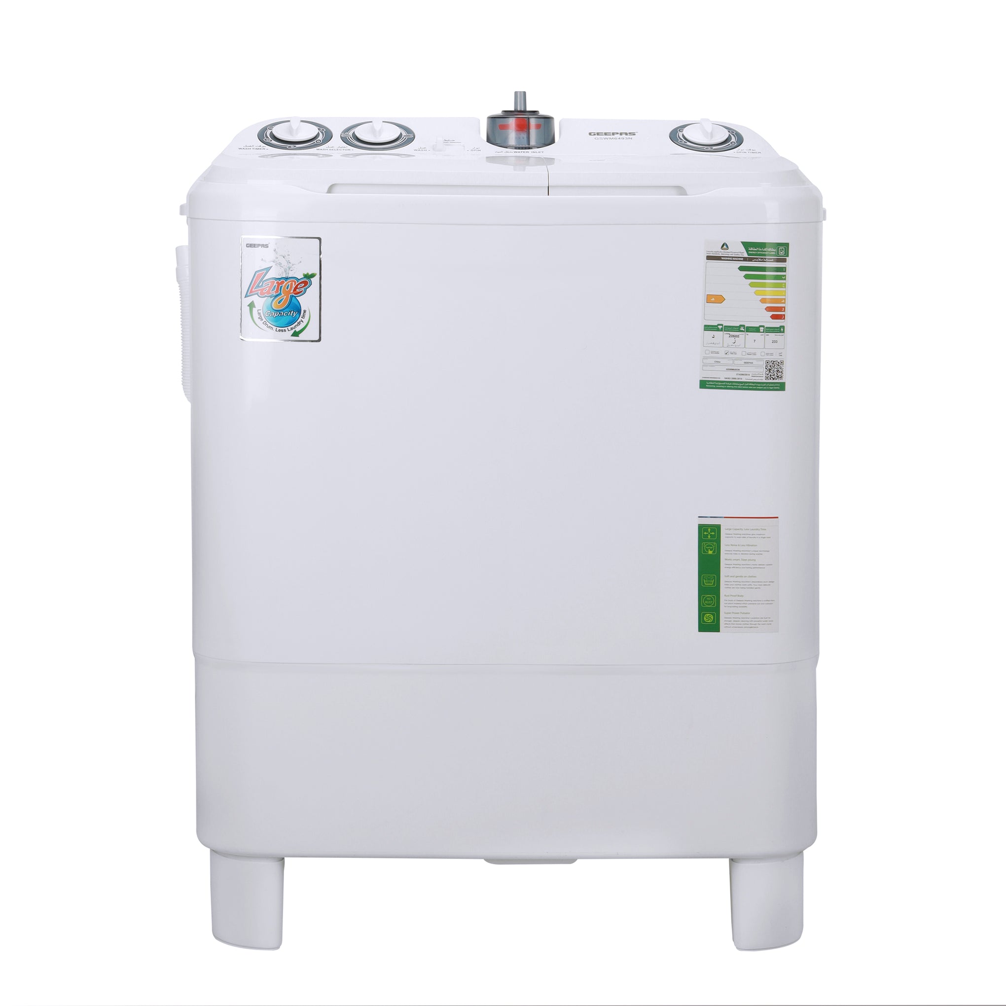 7kg Semi-Automatic Twin Tub Washing Machine | Countertop | Portable Washer & Spinner | White 7 kg 670 W GSWM6493NV White