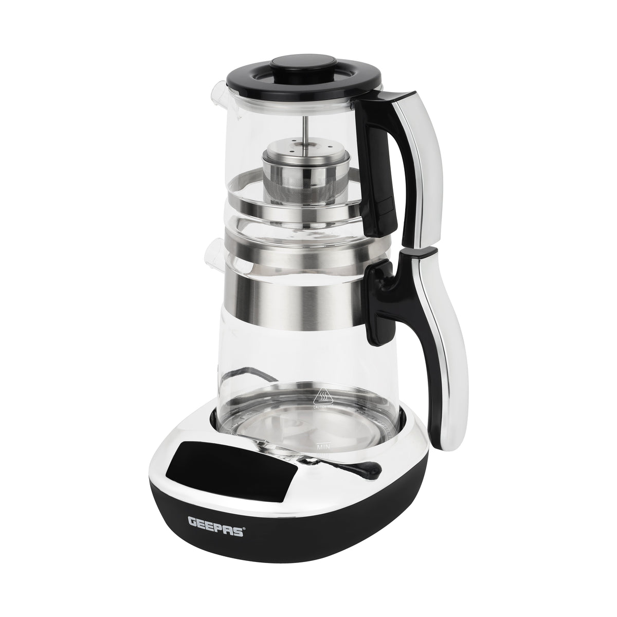 Digital Tea Maker with Smart Touch Control Panel 1500 W | Overheating Protection, 1.8 L Kettle + 0.9L Glass Teapot | Durable Glass Shell, Multi-Temperature Settings, Stainless Steel Heater | GTM38079 Clear & Black