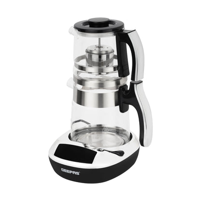 Digital Tea Maker with Smart Touch Control Panel 1500 W | Overheating Protection, 1.8 L Kettle + 0.9L Glass Teapot | Durable Glass Shell, Multi-Temperature Settings, Stainless Steel Heater | GTM38079 Clear & Black