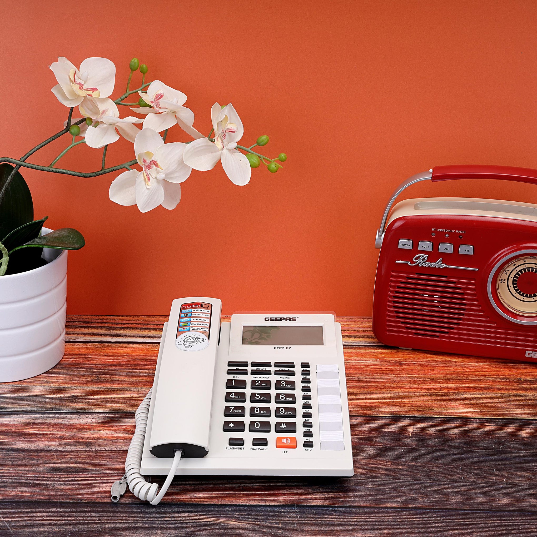 Executive Telephone with Caller ID 16 Digits Telephone - Recording 15 Out & 50 Incoming Calls Multicolour