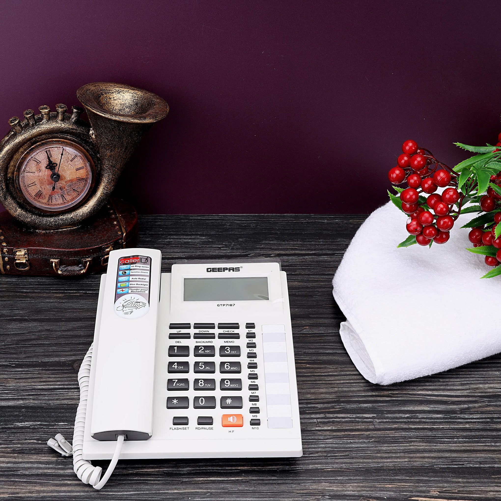 Executive Telephone with Caller ID 16 Digits Telephone - Recording 15 Out & 50 Incoming Calls Multicolour