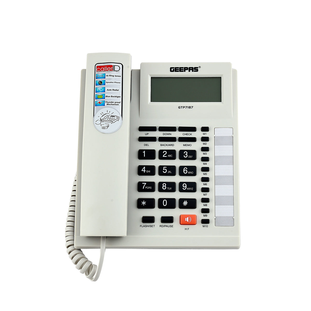 Executive Telephone with Caller ID 16 Digits Telephone - Recording 15 Out & 50 Incoming Calls Multicolour