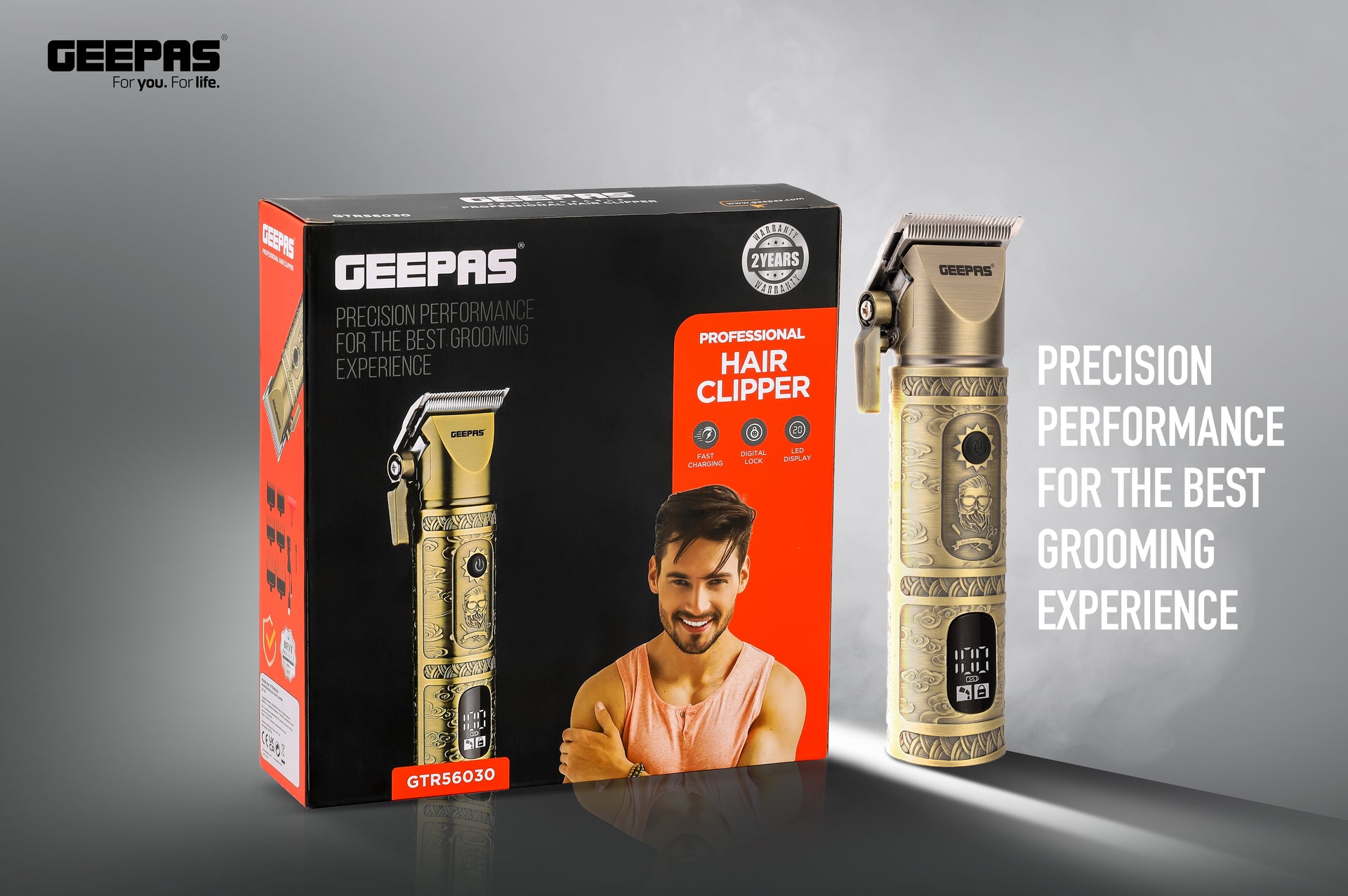 Rechargeable Professional Hair and Beard Clipper GTR56030 , Golden Color