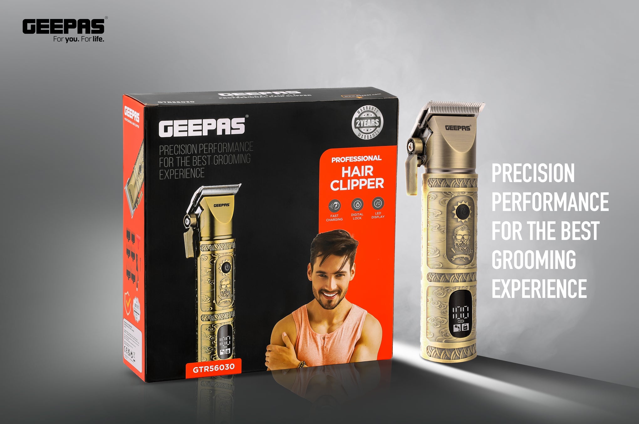 Rechargeable Professional Hair and Beard Clipper GTR56030 , Golden Color