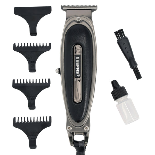 Rechargeable Hair Clipper, LED Display, GTR56044, Li-ion Battery Zero Cutting SS Blade Leather Touch Decorates Fix T-Blade, Male Grooming Set For Body Hair Black