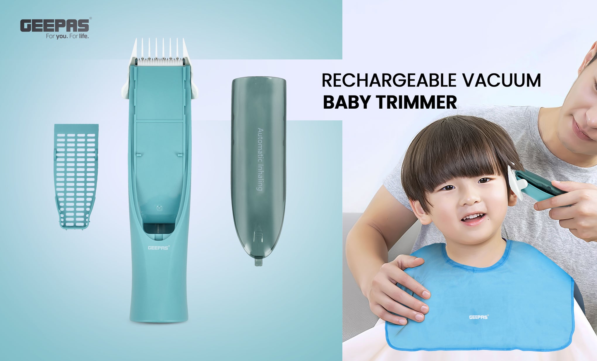 Rechargeable Vacuum Baby Trimmer & Electric Hair Clippers for Kids: Ceramic Blade, Waterproof Cordless Haircut Kit with 2 Guide Combs