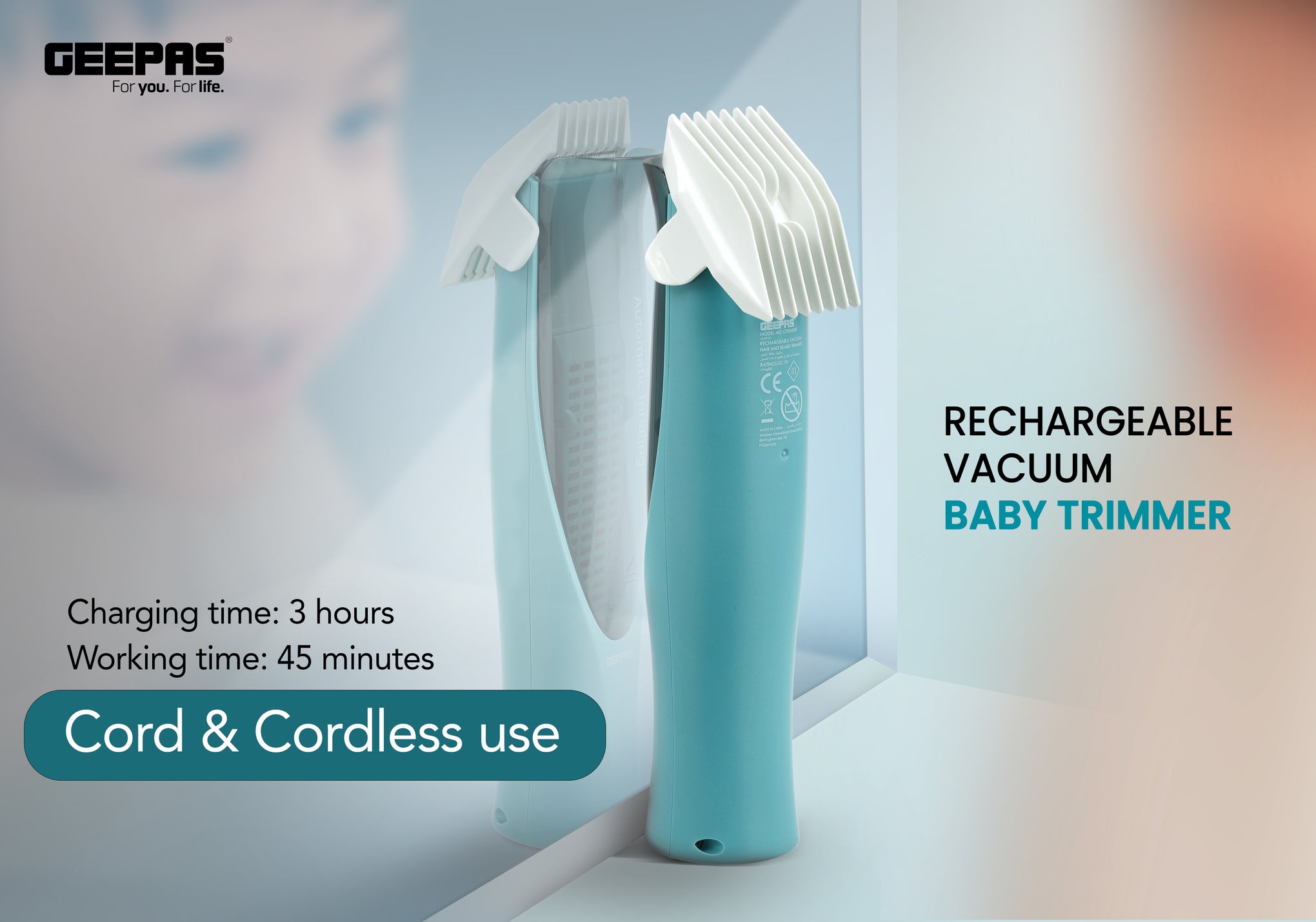 Rechargeable Vacuum Baby Trimmer & Electric Hair Clippers for Kids: Ceramic Blade, Waterproof Cordless Haircut Kit with 2 Guide Combs