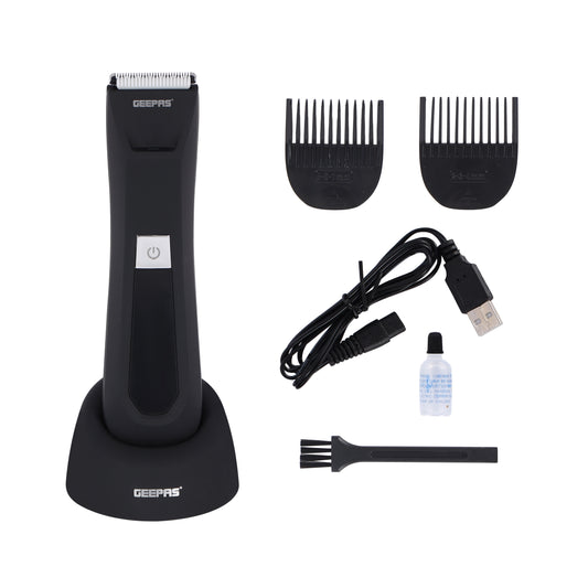 Geepas Waterproof Body Trimmer- GTR57519UK/ LED Light and Display, with Detachable and Adjustable Guide Combs/ Trimmers for Men, Convenient and Long-Lasting Battery/ 2 Years Warranty, Black
