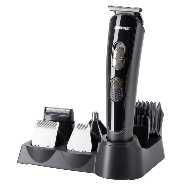 11-in-1 Rechargeable Grooming Kit for Men, 5 Interchangeable Heads, 4 Comb Attachments, LED Battery Display, 60-Min Runtime, Hair Clipper, Beard Trimmer & Nose/Ear Trimmer, Black