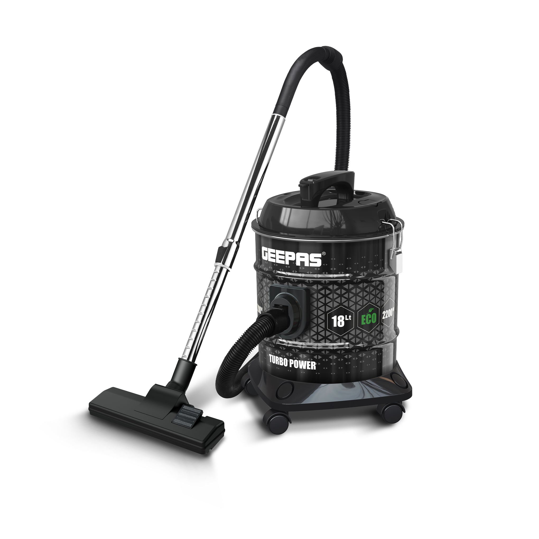 Drum Vacuum Cleaner- 18 L Dust Bag Capacity with Elegant Anti-Rust Metalic Body 18 L 2000 W GVC19053-BK Black