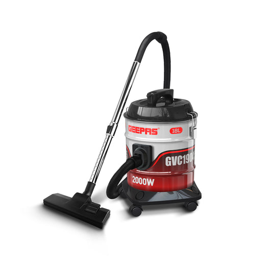 Drum Vacuum Cleaner- 18 L Dust Bag Capacity with Elegant Anti-Rust Metallic Body,  Powerful Suction, Dry and Blow Function, Dust Full Indicator,  Perfect for Home, Office, Apartments 18 L 2000 W GVC19053-RD Red/White