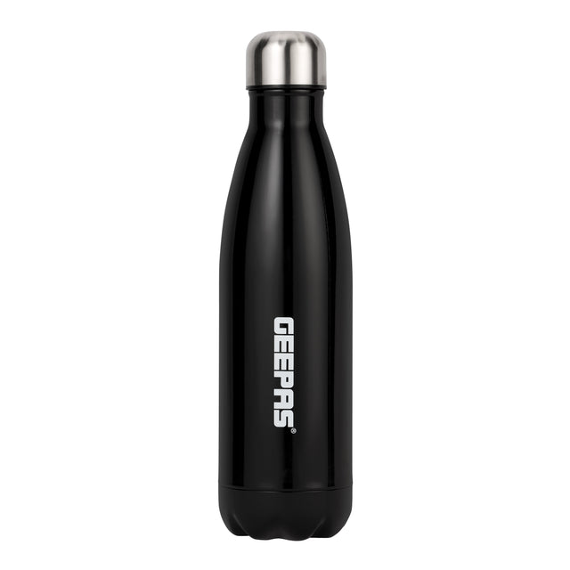 Geepas GVF27019 500ml Vacuum Flask, Stainless Steel Double Wall Insulated Bottle, Keeps Drinks Hot & Cold for 24 Hours, Leak-Proof, Black