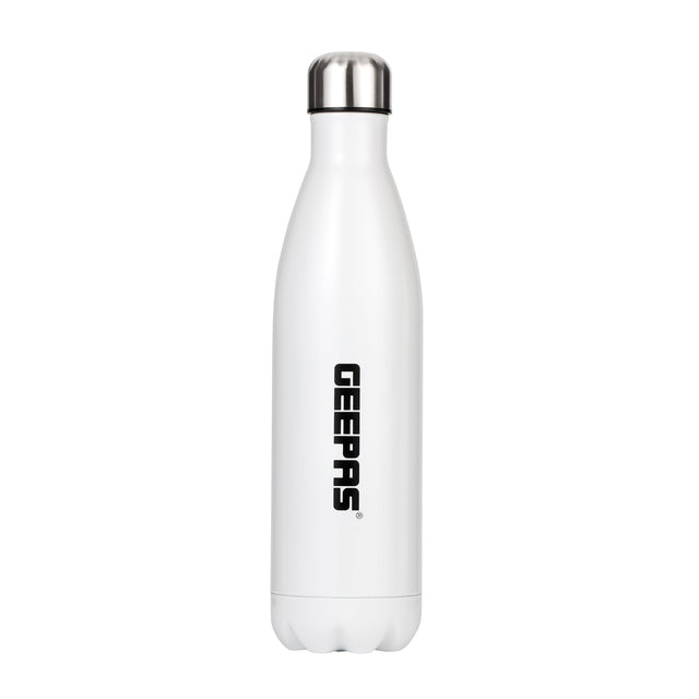 Geepas GVF27020 750ml Stainless Steel Vacuum Flask – Double Wall Insulated Hot & Cold Water Bottle, Leak-Proof Travel Flask, 24-Hour Temperature Retention, White, 2-Year Warranty
