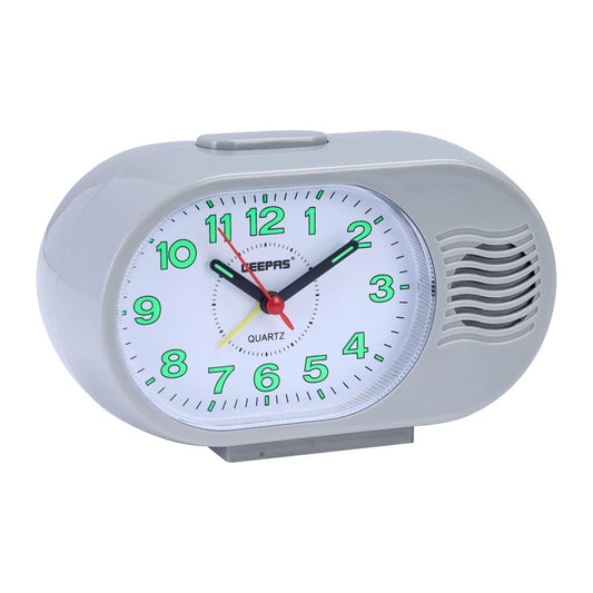 Geepas GWC26019 Bell Alarm Clock | Small Battery Operated | Analog Alarm Clock, Silent Non-Ticking, Ascending Beep Sounds, Snooze, Light Functions | Perfect for Students, Housewives, Working Employees | 2 Years Warranty