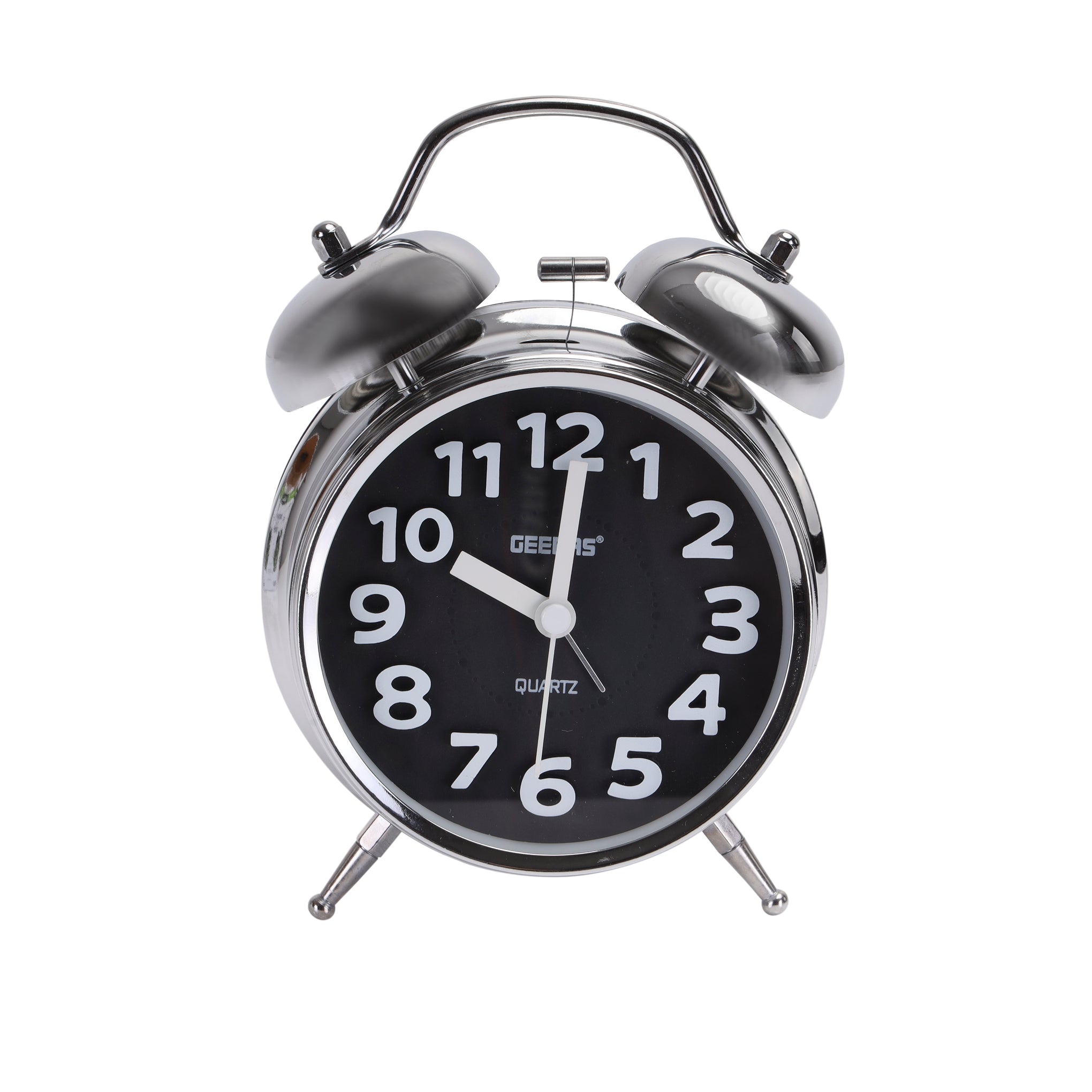 Geepas GWC26020 Twin Bell Alarm Clock with Glass Lens, Chrome Silver