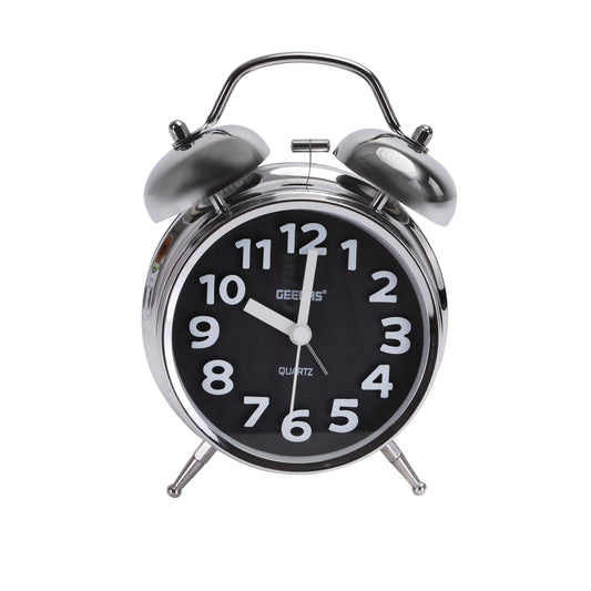 Geepas GWC26020 Twin Bell Alarm Clock with Glass Lens, Chrome Silver