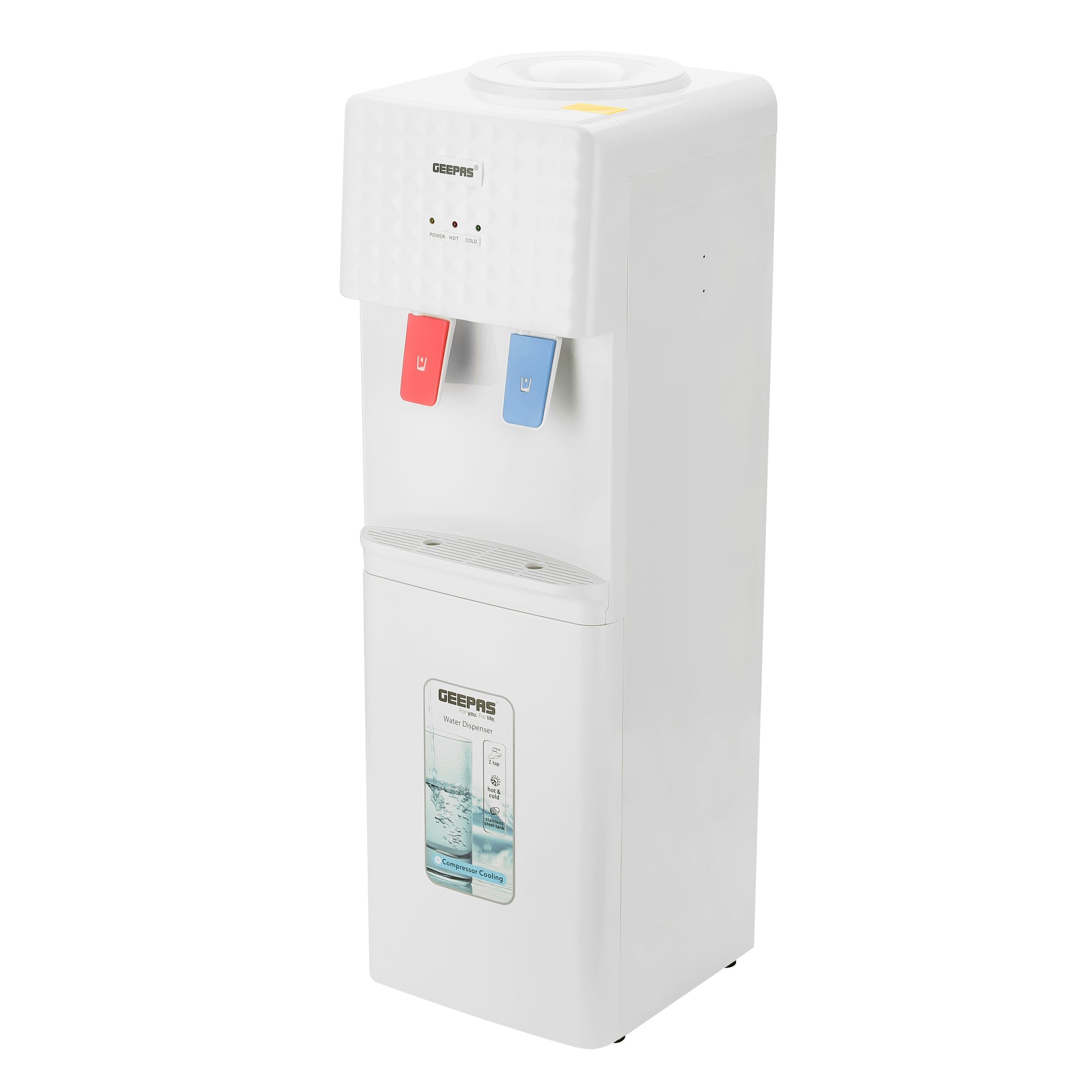 Portable Water Dispenser with 3 Taps - Hot, Cold & Normal Function | 2.8L Hot / 1.0L Cold Stainless Steel Tank | Energy Efficient Water Cooler for Home, Office & School - White, 2 Year Warranty GWD8326 White