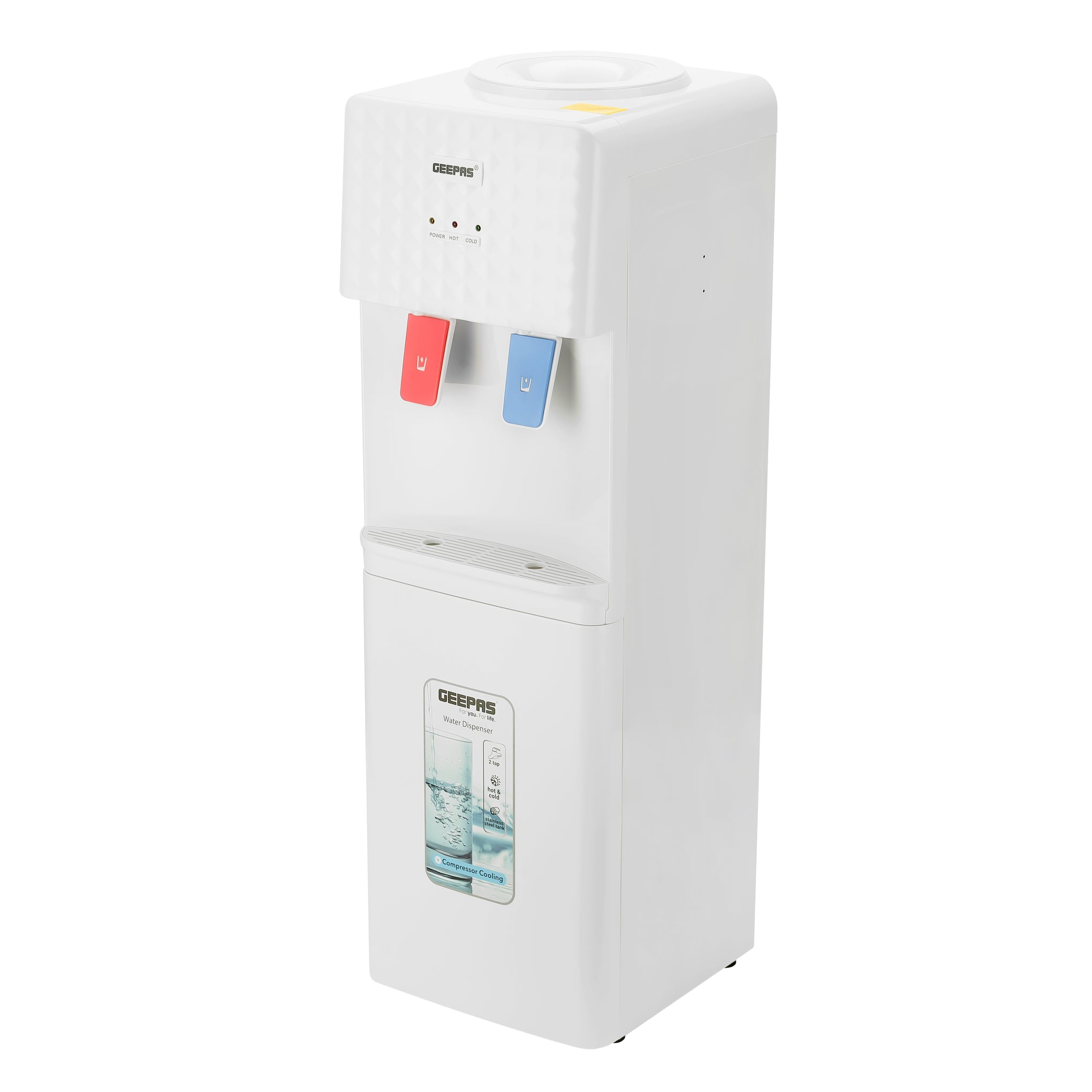 Portable Water Dispenser with 3 Taps - Hot, Cold & Normal Function | 2.8L Hot / 1.0L Cold Stainless Steel Tank | Energy Efficient Water Cooler for Home, Office & School - White, 2 Year Warranty GWD8326 White