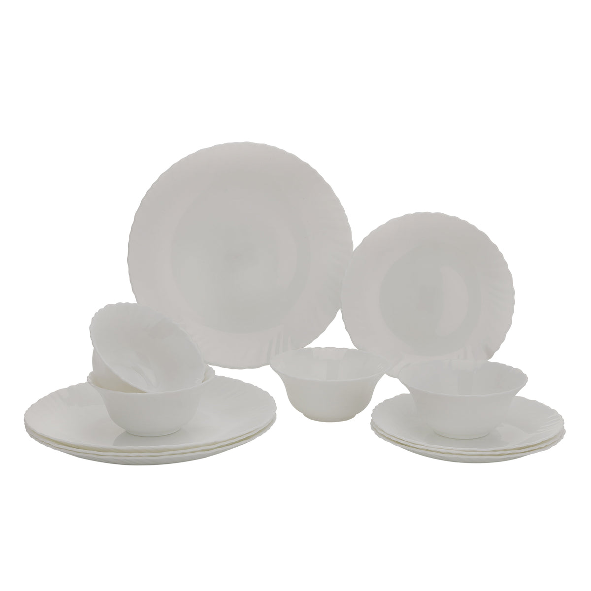 طقم عشاء أوبال وير مكون من 12 قطعة، تصميم أنيق وجميل، آمن للغسل في غسالة الأطباق/آمن للفريزر، لون أبيض