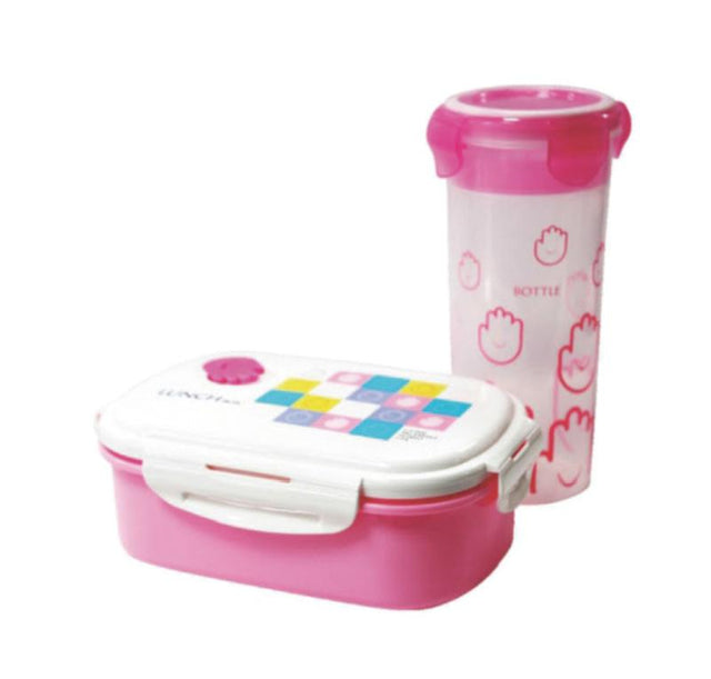 Lunch Box With Water Bottle Blue/White Water Bottle 650Ml, Lunch Box Pink/Blue/White - Assorted
