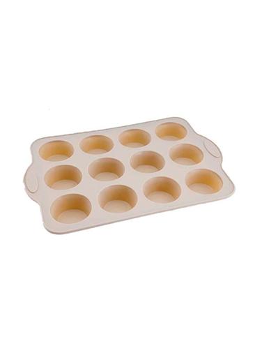 Silicone 12 Cup Muffin Pan With Steel Frame Beige