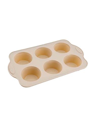 Silicone 6 Cup Muffin Pan With Steel Frame Beige 30x18cm