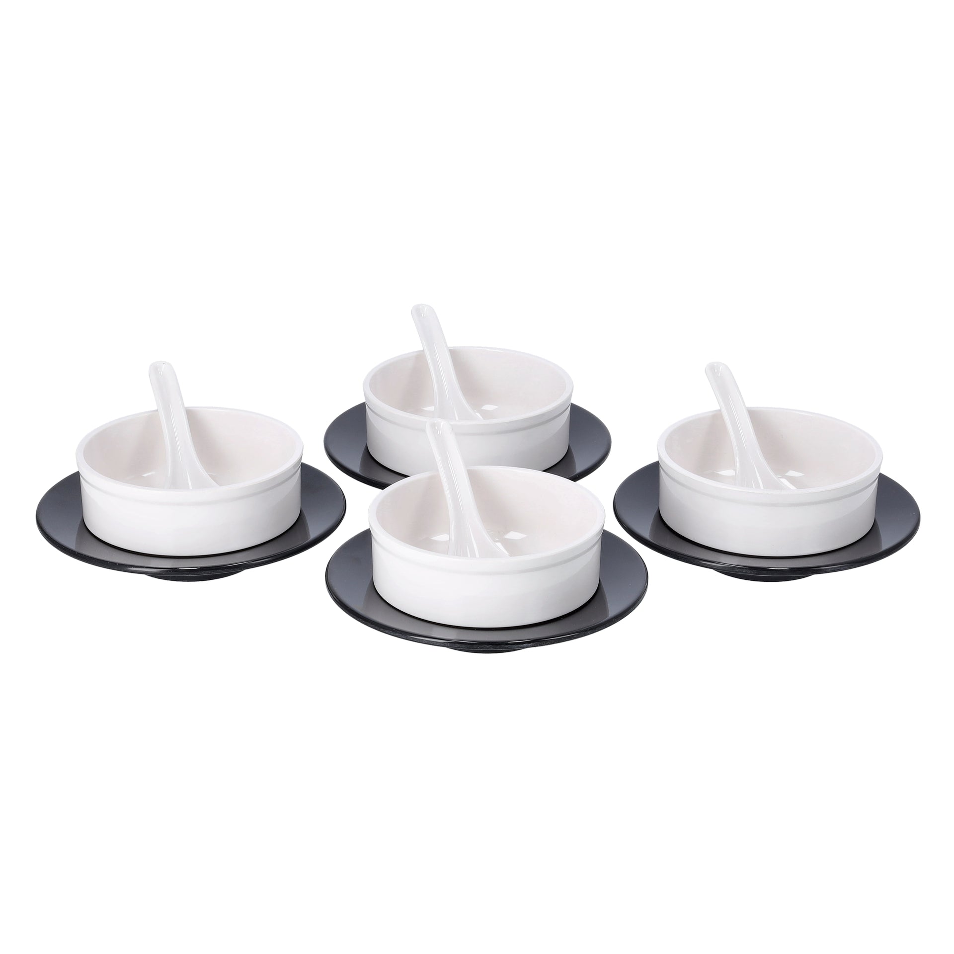 Royalford 12 Pices Soup Bowls Set | Melamine Ware | RF10061 | Durable | Simple & Elegant Design| Ideal for Home Hotels Restaurants Canteens & More White/Grey 41cm