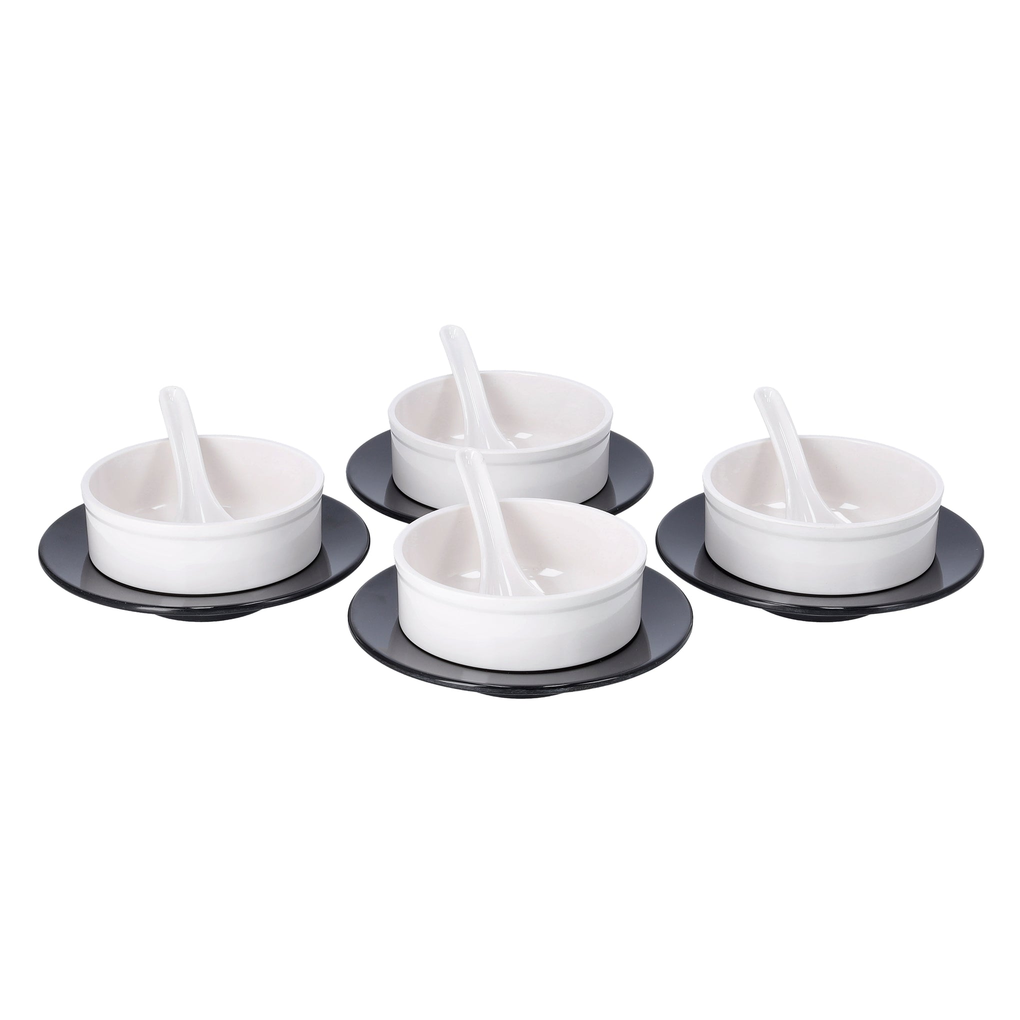 Royalford 12 Pices Soup Bowls Set | Melamine Ware | RF10061 | Durable | Simple & Elegant Design| Ideal for Home Hotels Restaurants Canteens & More White/Grey 41cm