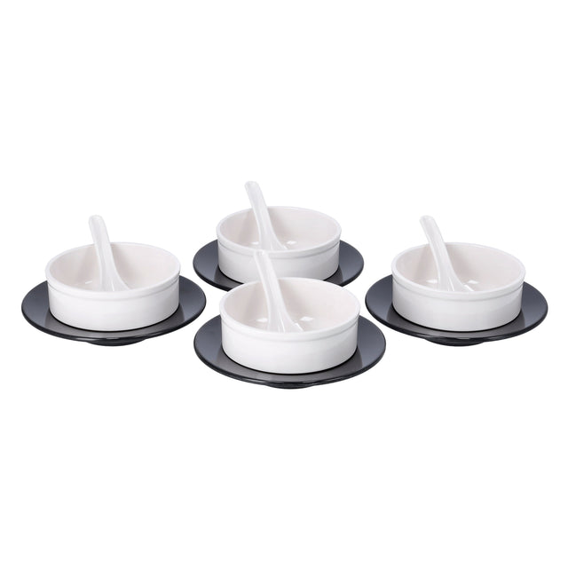 Royalford 12 Pices Soup Bowls Set | Melamine Ware | RF10061 | Durable | Simple & Elegant Design| Ideal for Home Hotels Restaurants Canteens & More White/Grey 41cm