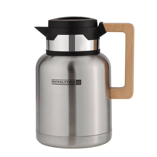 Stainless Steel Vacuum Jug with Wooden Handle, 1.2L, RF10170 | Thermal Insulated Airpot | Keep Drinks Hot & Cold up to Hours | Portable & Leak Proof Thermal Flask Silver