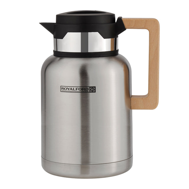 Stainless Steel Vacuum Jug with Wooden Handle, 1.5L, RF10171 | Thermal Insulated Airpot | Keep Drinks Hot & Cold up to Hours | Portable & Leak Proof Thermal Flask Silver 1.5Liters