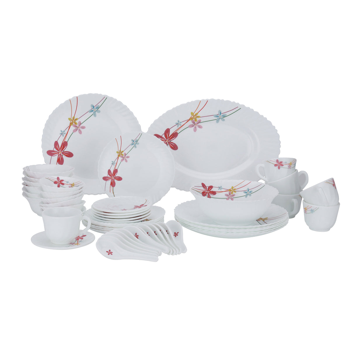 50 Piece Opalware Dinner Set Assorted Design Light Weight Service For 6 White 10.33kg