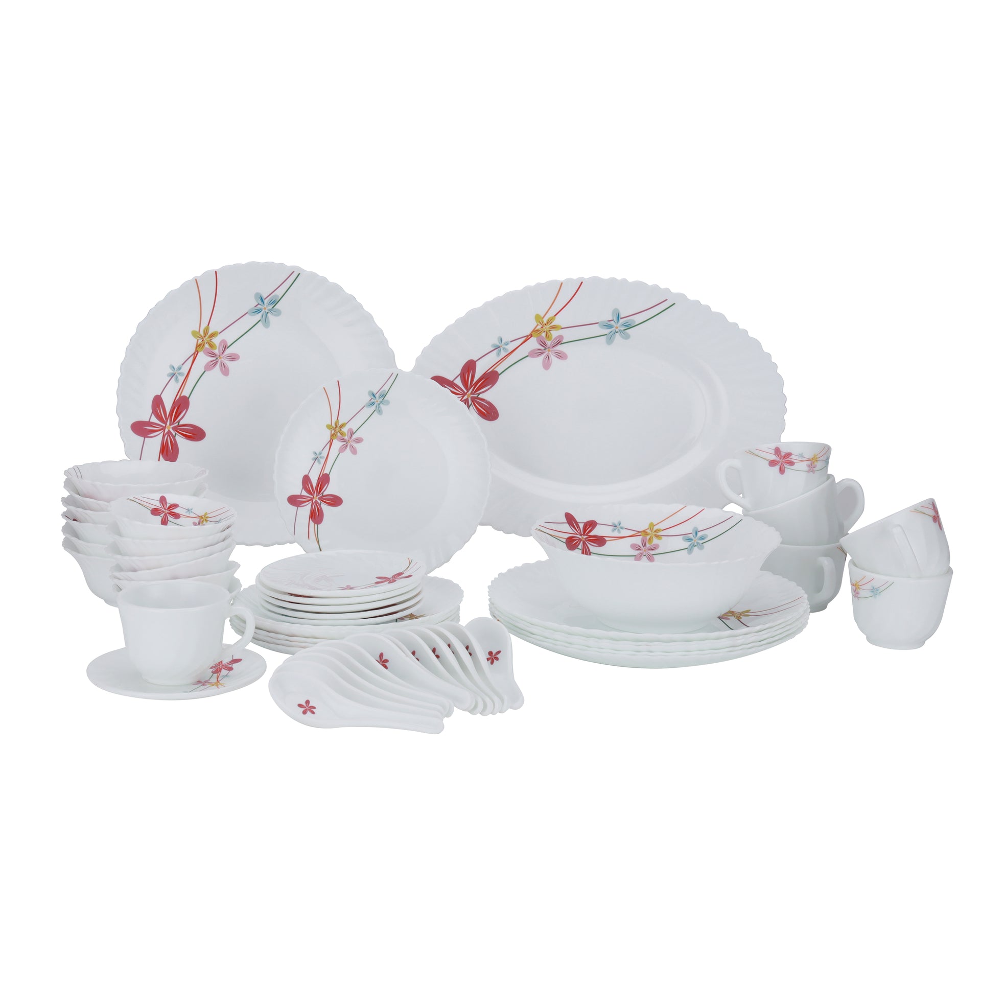 50 Piece Opalware Dinner Set Assorted Design Light Weight Service For 6 White 10.33kg