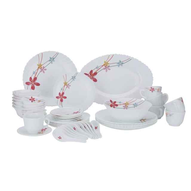 50 Piece Opalware Dinner Set Assorted Design Light Weight Service For 6 White 10.33kg
