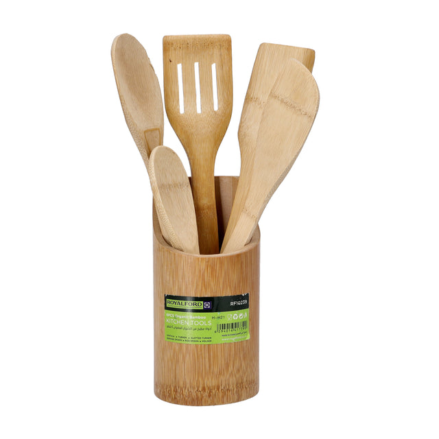 6 Pieces Organic Bamboo Kitchen Tools Brown