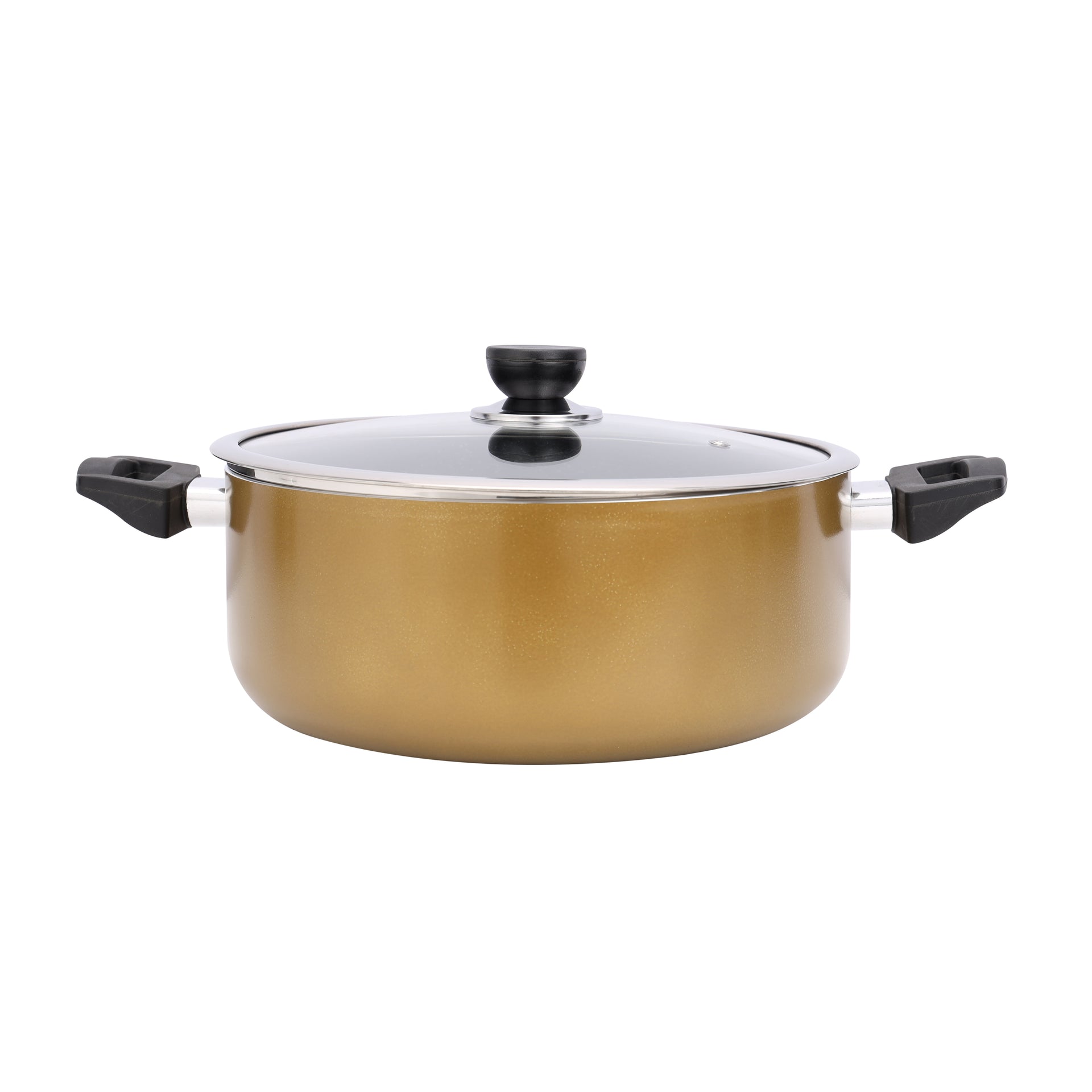 6 Piece Granite Coated Aluminum  Cookware Set Induction Compatible With Glass Lid Brown