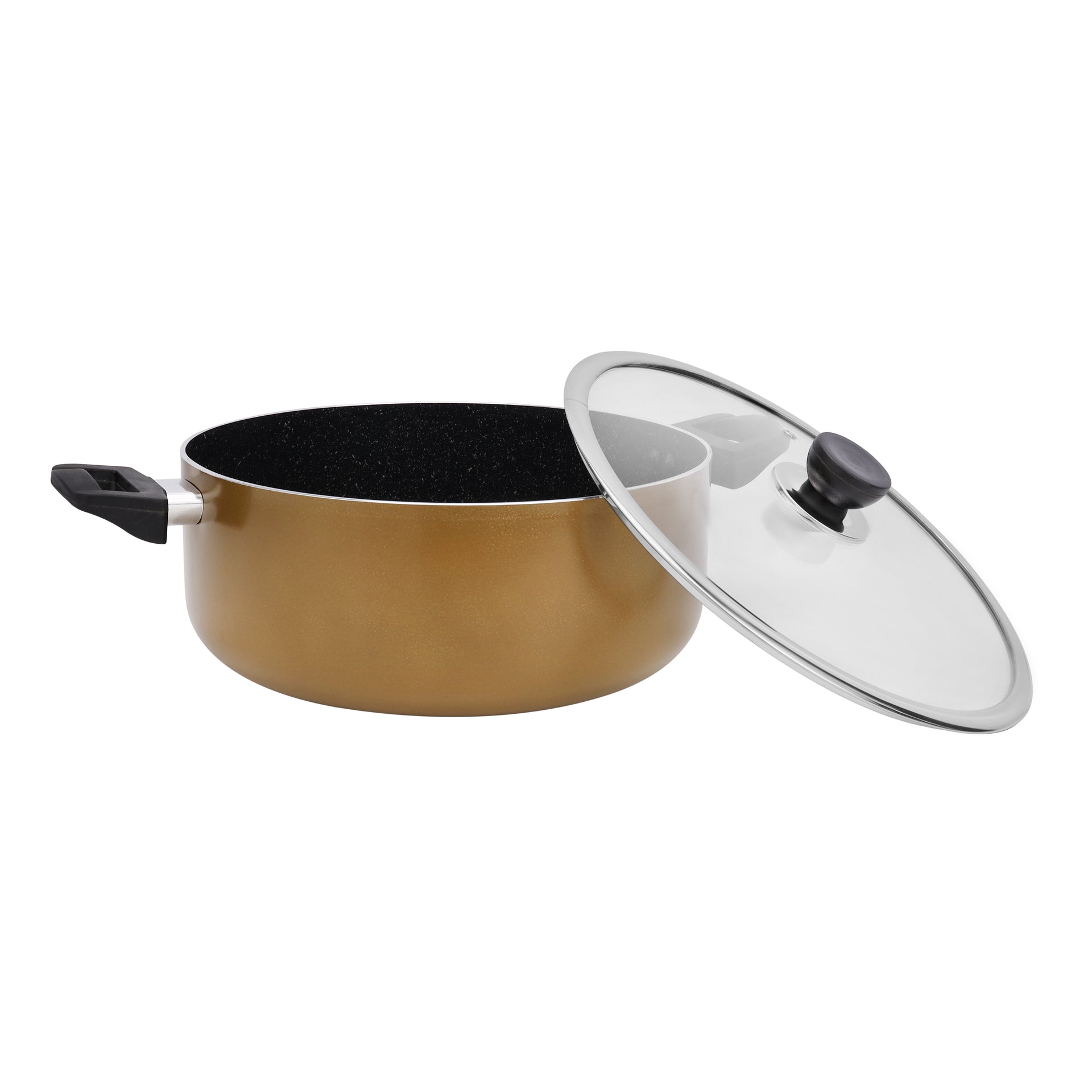 6 Piece Granite Coated Aluminum  Cookware Set Induction Compatible With Glass Lid Brown