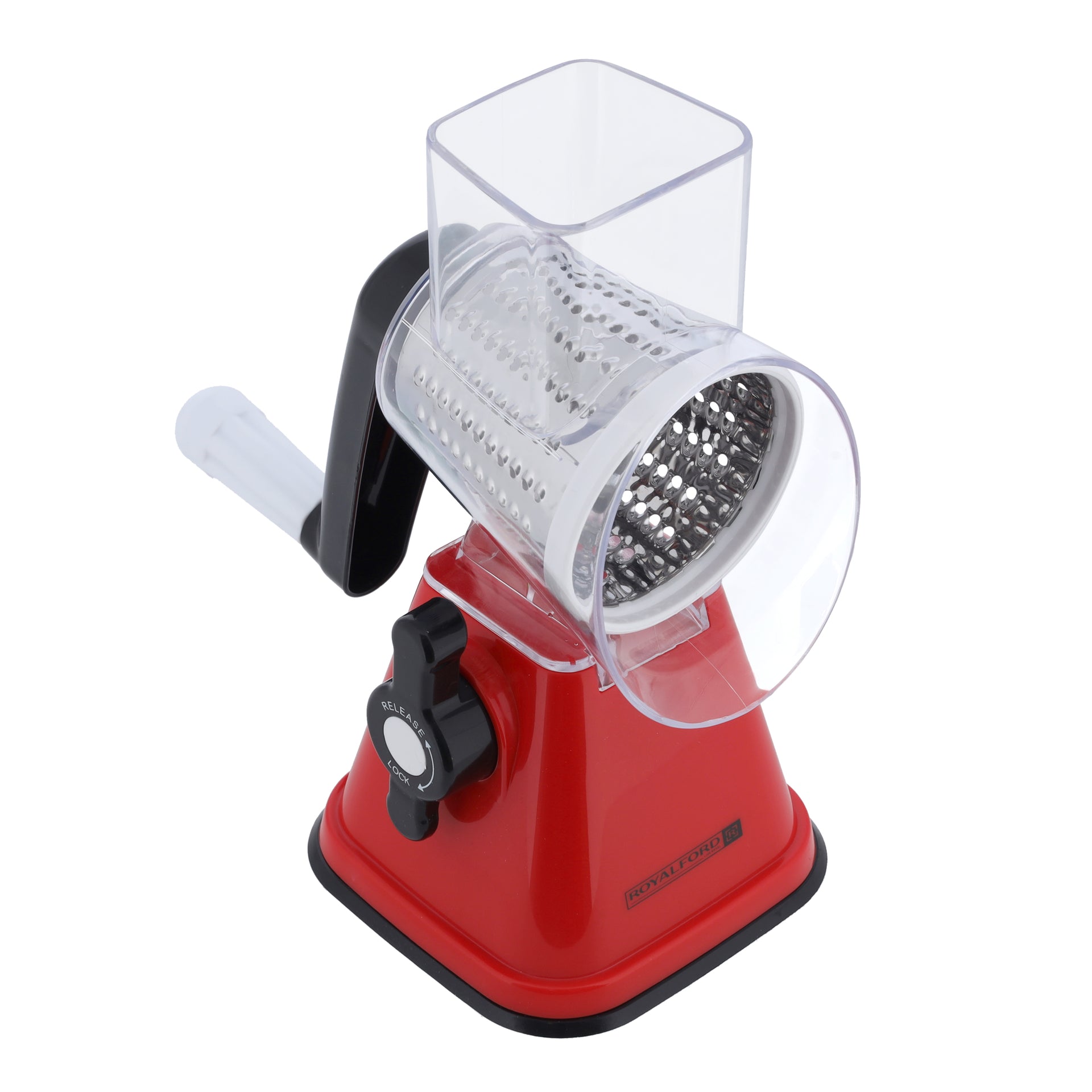 Multi-Function Rotary Grater Vegetable Cutter And 3 Interchangeable Blades Red/Silver