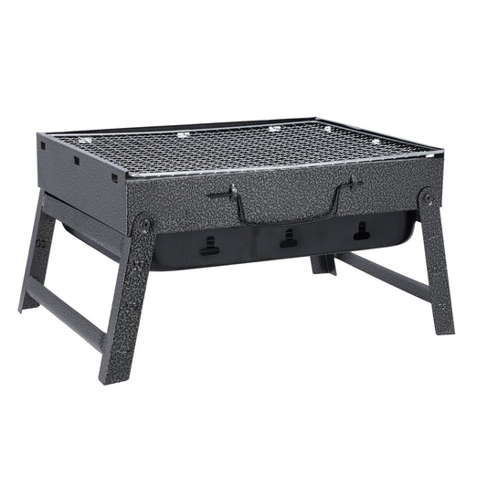 Barbecue Charcoal Grill Stand Foldable 35×27×20cm | Durable Iron Tabletop BBQ with Grill Rack | Portable Kabab Smoker for Outdoor Camping, Picnic & Travel