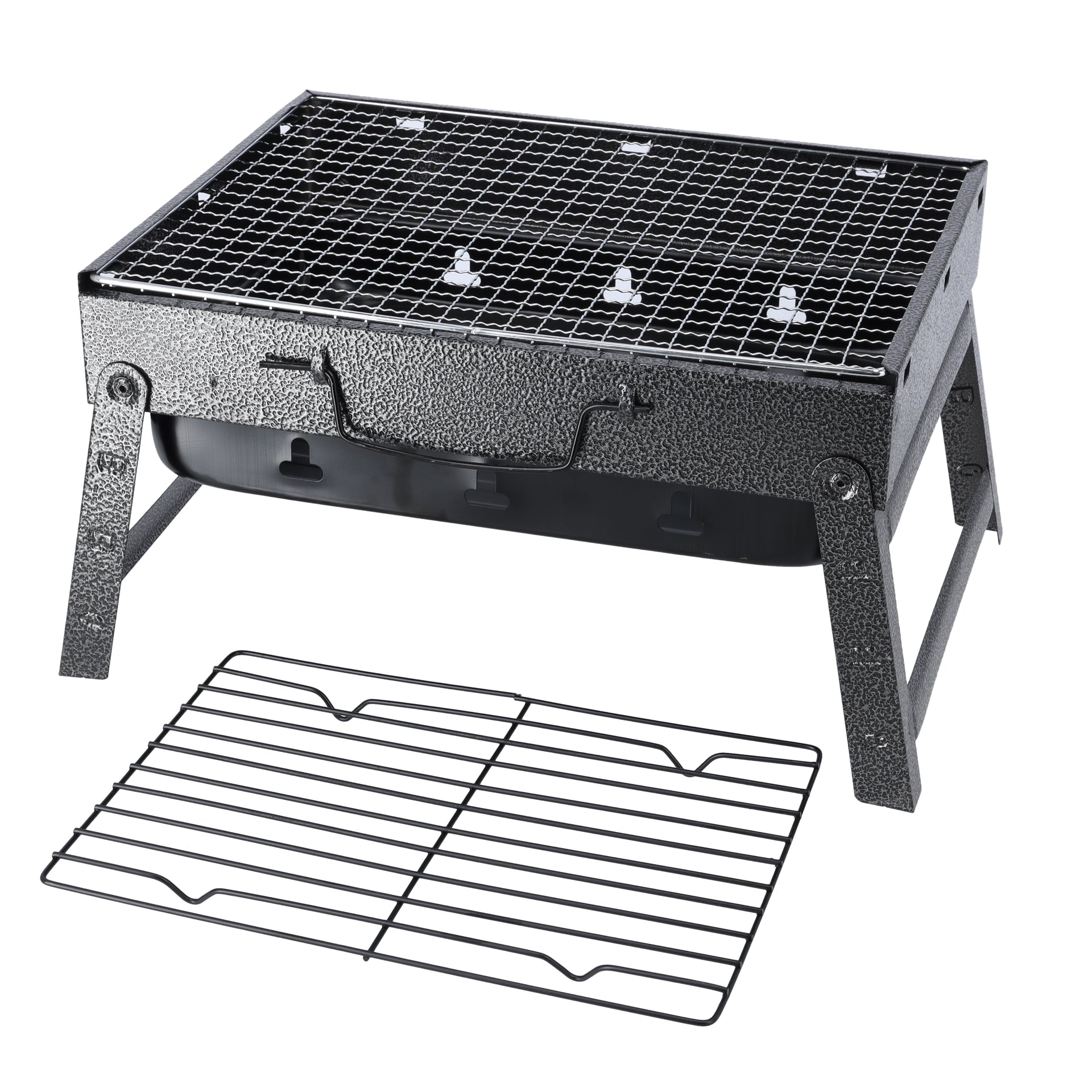 Barbecue Charcoal Grill Stand Foldable 35×27×20cm | Durable Iron Tabletop BBQ with Grill Rack | Portable Kabab Smoker for Outdoor Camping, Picnic & Travel