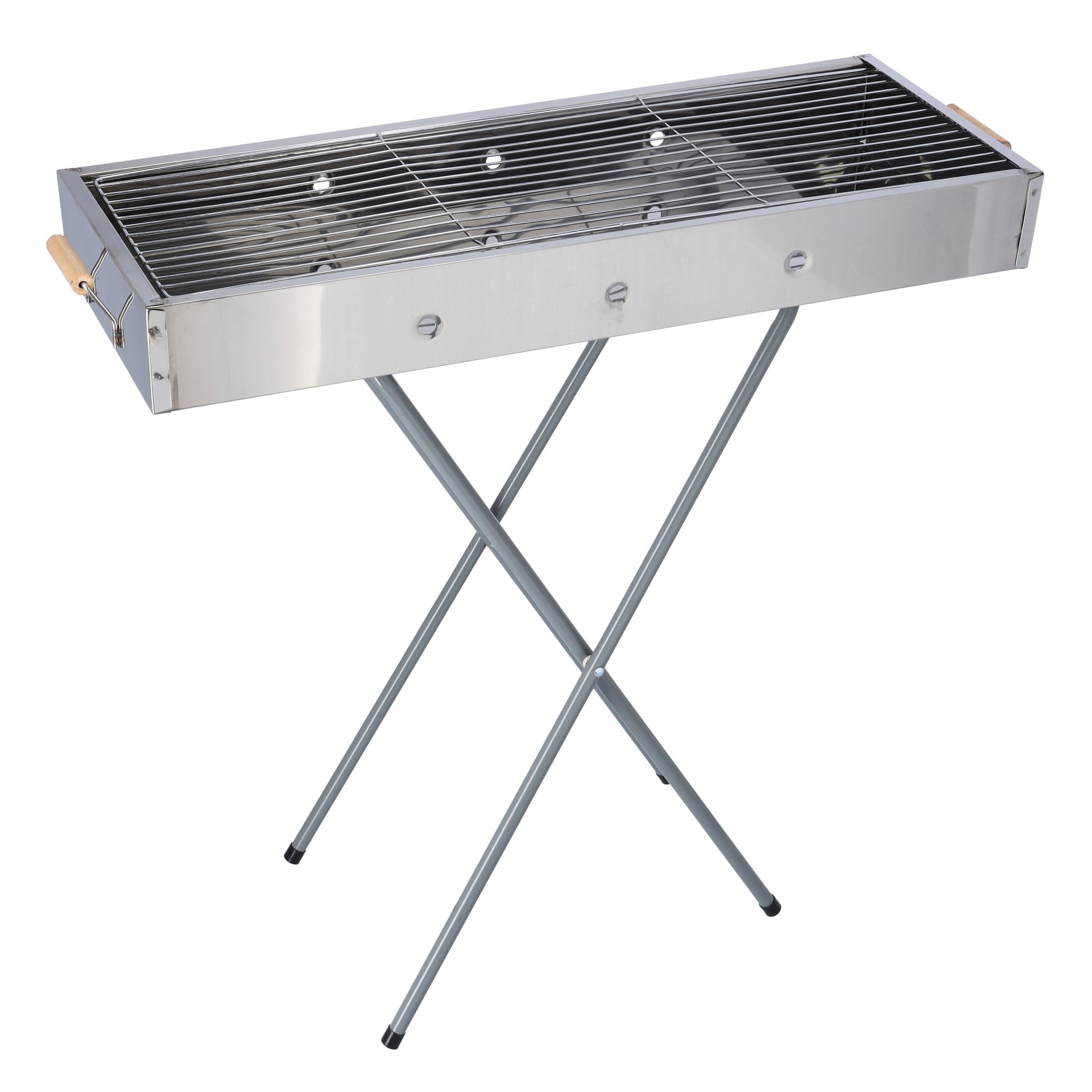 Stainless Steel Bbq Stand With Grill Silver