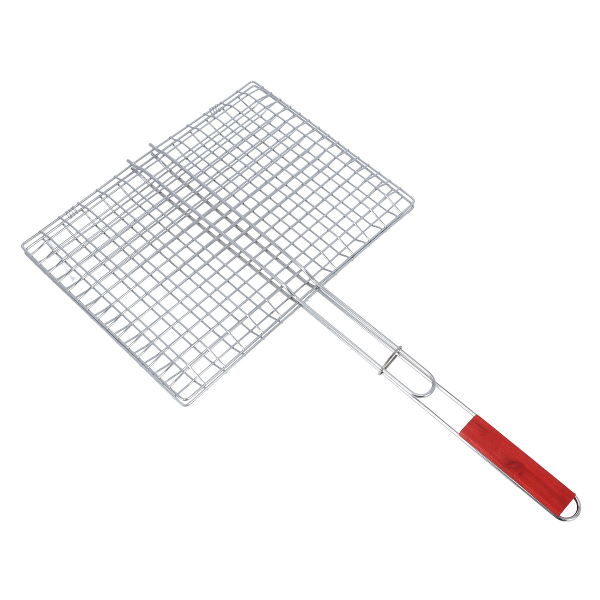 BBQ Grill Basket RF10380 – Chromium Plated Iron Grilling Basket with Wooden Handle | Portable Folding Grill for Fish, Meat, Shrimp & Vegetables