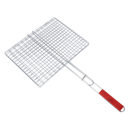 BBQ Grill Basket RF10380 – Chromium Plated Iron Grilling Basket with Wooden Handle | Portable Folding Grill for Fish, Meat, Shrimp & Vegetables