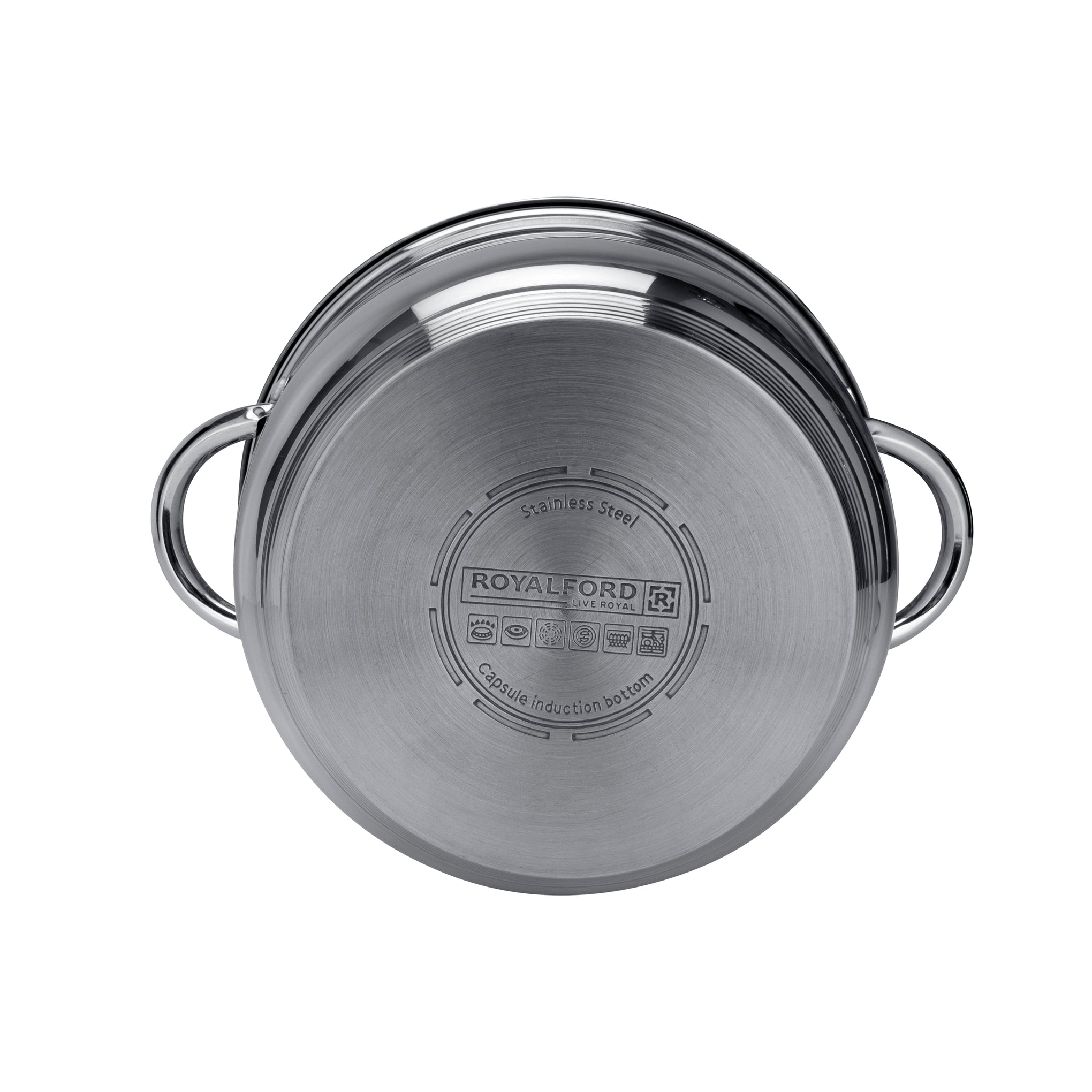 10-Piece Stainless Steel Cookware Set Dishwasher Safe, RF10390 Induction Compatible Base, Strong, Heavy-Duty Riveted Handles Stainless Steel 49x27x21cm